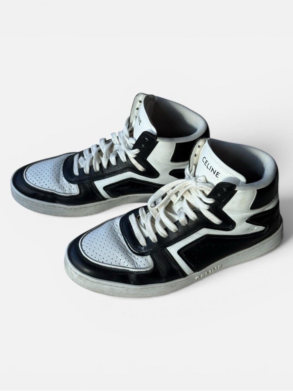 Celine Black and White High-Top Leather Sneakers